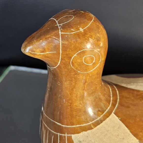 VTG Tonala Mexican Folk Art Burnished Etched Clay Pottery Duck Bird Figurine - Picture 6 of 11